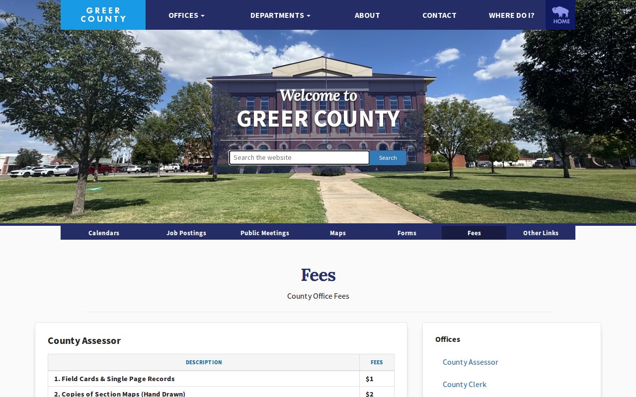 Greer County official traffic fee schedule for warrant records context
