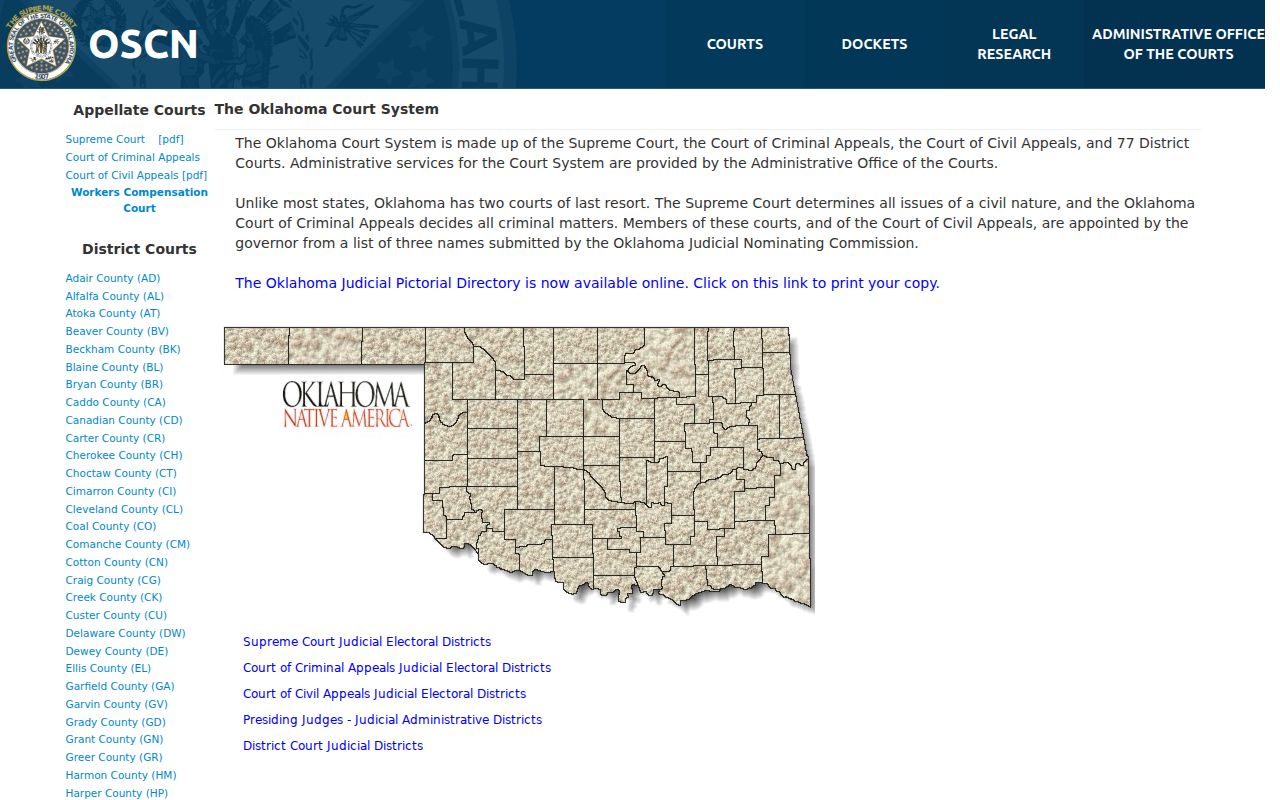 OSCN court directory and Greer County warrant search context