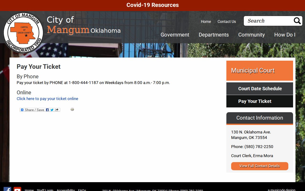 Mangum city payment interface for Mangum warrant records