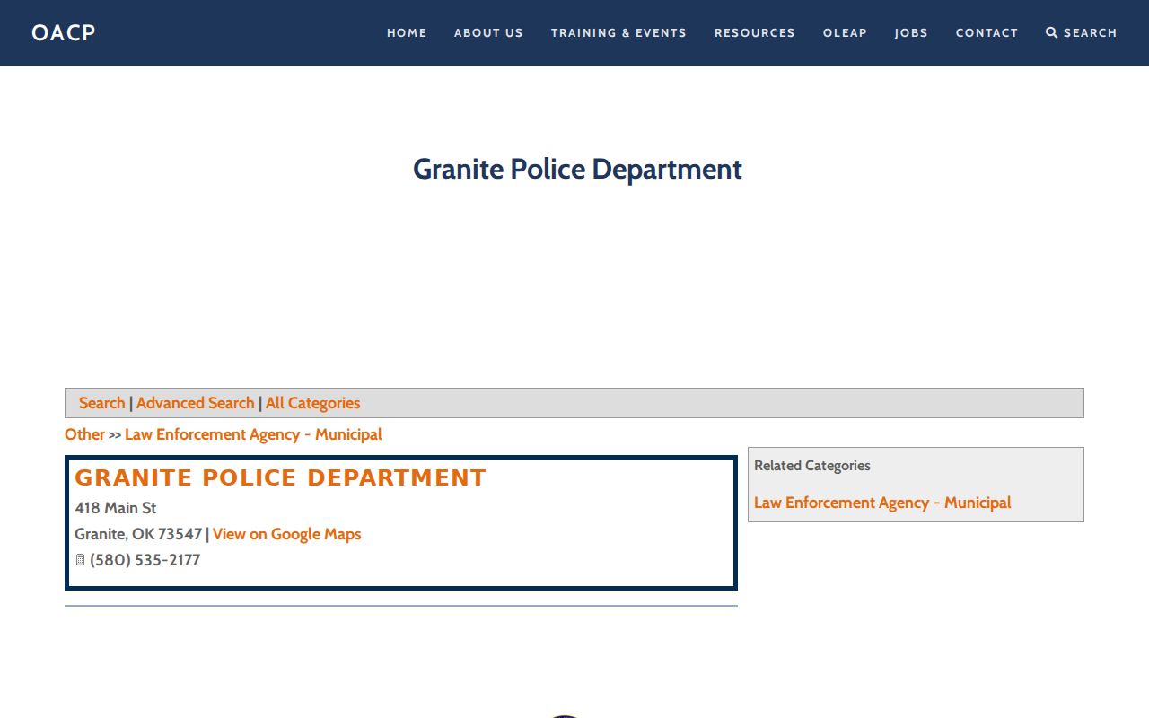 Granite Police agency information for Granite warrant records